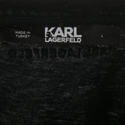 Pre Owned Karl Lagerfeld Black Ikonik Rhinestone Embellished Cotton T-Shirt L 