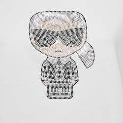 Pre Owned Karl Lagerfeld White Ikonik Studded Cotton Crew Neck T-Shirt L