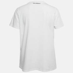 Pre Owned Karl Lagerfeld White Ikonik Studded Cotton Crew Neck T-Shirt L
