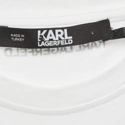 Pre Owned Karl Lagerfeld White Ikonik Studded Cotton Crew Neck T-Shirt L
