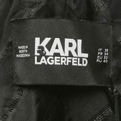 مملوكة مسبقًا معطف كارل لاغرفيلد رمادي/وردي منقوش من الصوف مصمم حسب الطلب مقاس صغير (سمول)