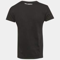 Pre Owned Karl Lagerfeld Black Bouclé Karl Profile Cotton T-Shirt XS