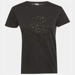 Pre Owned Karl Lagerfeld Black Bouclé Karl Profile Cotton T-Shirt XS