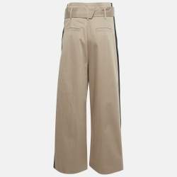 مملوكة مسبقًا بنطلون كارل لاغرفيلد قطن بيج داكن / أسود بخط جانبي على جانب الساق واسع مقاس متوسط