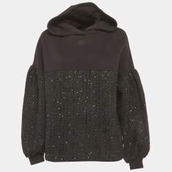 Pre Owned Karl Lengerfield Black Tweed and Cotton Hoodie L