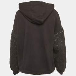 Pre Owned Karl Lengerfield Black Tweed and Cotton Hoodie L