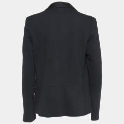 karl Lagerfeld Black Knit Satin Panel Single Breasted Blazer M