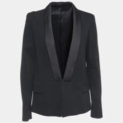 karl Lagerfeld Black Knit Satin Panel Single Breasted Blazer M