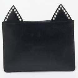 Karl Lagerfeld Black Leather Eyelet Cat Ear Pouch