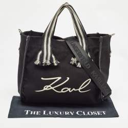 Karl Lagerfeld Black/White Canvas K/Signature Webbing Tote