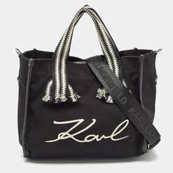 Karl Lagerfeld Black/White Canvas K/Signature Webbing Tote