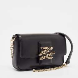 Karl Lagerfeld Black Leather K/Autograph Sparkle Shoulder Bag