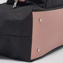 Pre Owned Karl Lagerfeld Black/Pink Leather and Nylon Front Pocket Tote