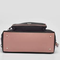 Pre Owned Karl Lagerfeld Black/Pink Leather and Nylon Front Pocket Tote