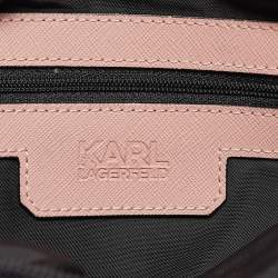 Pre Owned Karl Lagerfeld Black/Pink Leather and Nylon Front Pocket Tote
