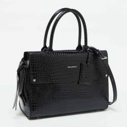 Karl Lagerfeld Black Croc Embossed Leather Tote