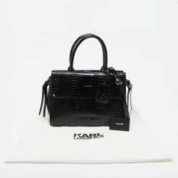 Karl Lagerfeld Black Croc Embossed Leather Tote