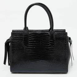 Karl Lagerfeld Black Croc Embossed Leather Tote