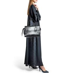 Karl Lagerfeld Black Croc Embossed Leather Tote