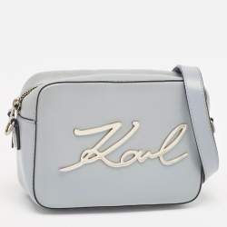 Karl Lagerfeld Light Blue Leather K/Signature Camera Crossbody Bag