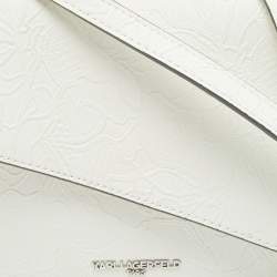 Pre Owned Karl Lagerfeld White Lace Print Leather Chantelle Top Handle Bag