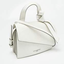 Pre Owned Karl Lagerfeld White Lace Print Leather Chantelle Top Handle Bag