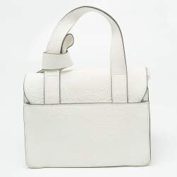 Pre Owned Karl Lagerfeld White Lace Print Leather Chantelle Top Handle Bag