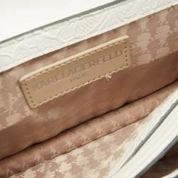 Pre Owned Karl Lagerfeld White Lace Print Leather Chantelle Top Handle Bag