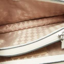 Pre Owned Karl Lagerfeld White Lace Print Leather Chantelle Top Handle Bag