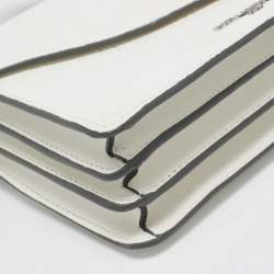 Pre Owned Karl Lagerfeld White Lace Print Leather Chantelle Top Handle Bag