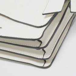 Pre Owned Karl Lagerfeld White Lace Print Leather Chantelle Top Handle Bag