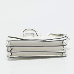 Pre Owned Karl Lagerfeld White Lace Print Leather Chantelle Top Handle Bag