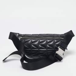 Pre Owned Karl Lagerfeld Black Quilted Leather Studded K/Kuilted Belt Bag