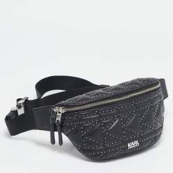 Pre Owned Karl Lagerfeld Black Quilted Leather Studded K/Kuilted Belt Bag