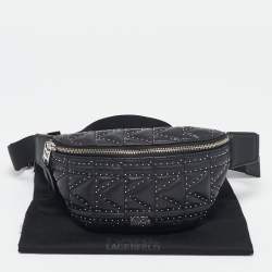 Pre Owned Karl Lagerfeld Black Quilted Leather Studded K/Kuilted Belt Bag