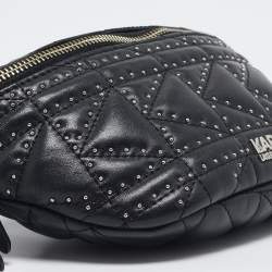 Pre Owned Karl Lagerfeld Black Quilted Leather Studded K/Kuilted Belt Bag