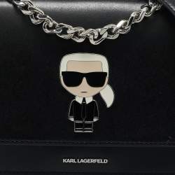 Karl Lagerfeld Black Leather K/Ikonik Flap Chain Shoulder Bag