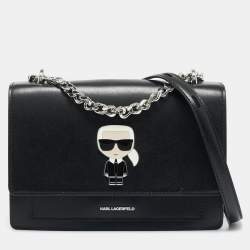 Karl Lagerfeld Black Leather K/Ikonik Flap Chain Shoulder Bag