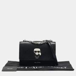 Karl Lagerfeld Black Leather K/Ikonik Flap Chain Shoulder Bag