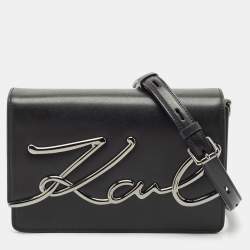 Karl Lagerfeld Black Leather K/Signature Shoulder Bag