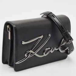 Karl Lagerfeld Black Leather K/Signature Shoulder Bag