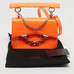 Karl Lagerfeld Neon Orange Patent Leather K/Karl Seven Top Handle Bag