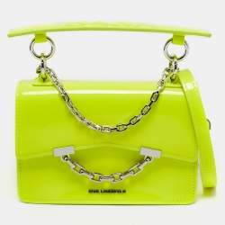 Karl Lagerfeld Neon Yellow Patent Leather Mini K/Karl Seven Top Handle Bag
