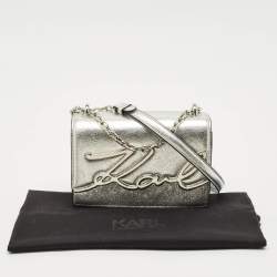 Pre Owned Karl Lagerfeld Silver Leather K/Signature Shoulder Bag