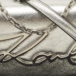 Pre Owned Karl Lagerfeld Silver Leather K/Signature Shoulder Bag