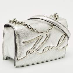 Pre Owned Karl Lagerfeld Silver Leather K/Signature Shoulder Bag