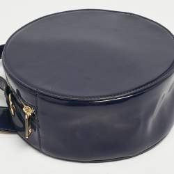 Pre Owned Karl Lagerfeld Navy Blue/Gold Patent Leather K/Cat Ears Crossbody Bag