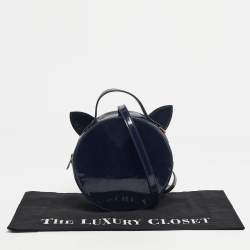 Pre Owned Karl Lagerfeld Navy Blue/Gold Patent Leather K/Cat Ears Crossbody Bag