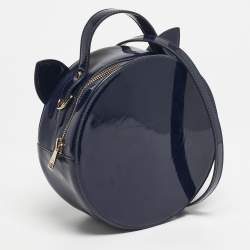 Pre Owned Karl Lagerfeld Navy Blue/Gold Patent Leather K/Cat Ears Crossbody Bag