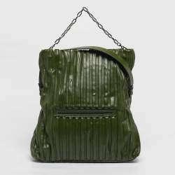 Pre Owned Karl Lagerfeld x Amber Valletta Green Pleated Faux Leather K/Kushion Fold Over Shoulder Bag